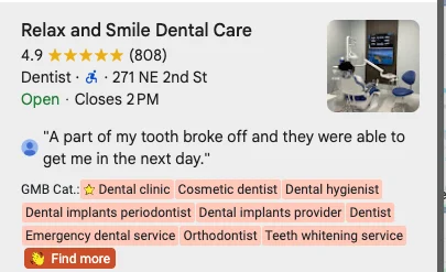 Dental SEO strategy matching website and Google Business Profile
