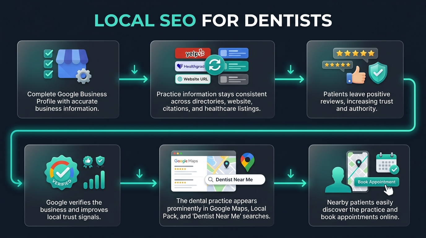 Local SEO signals mapping for dental practices including maps and directories