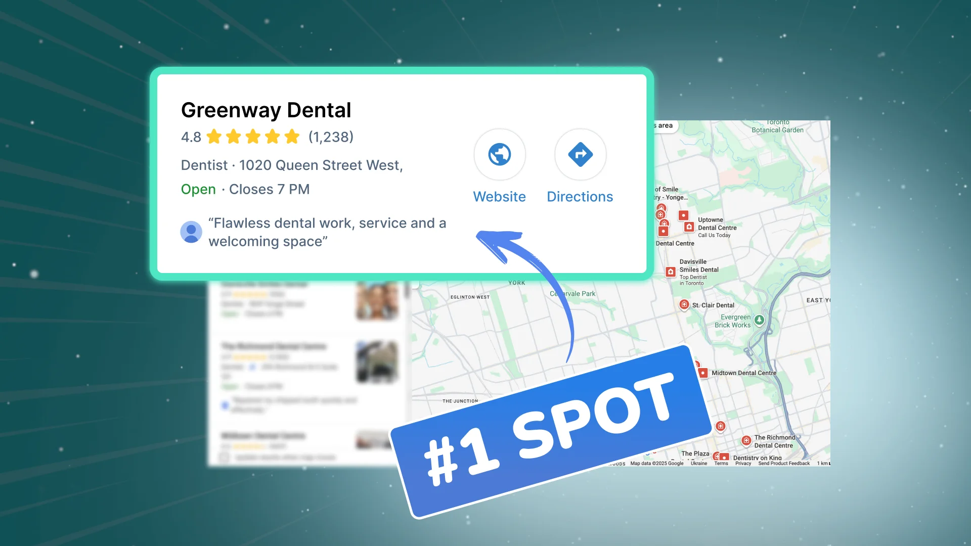 Greenway Dental listing ranked in #1 spot on Google Search Map Pack