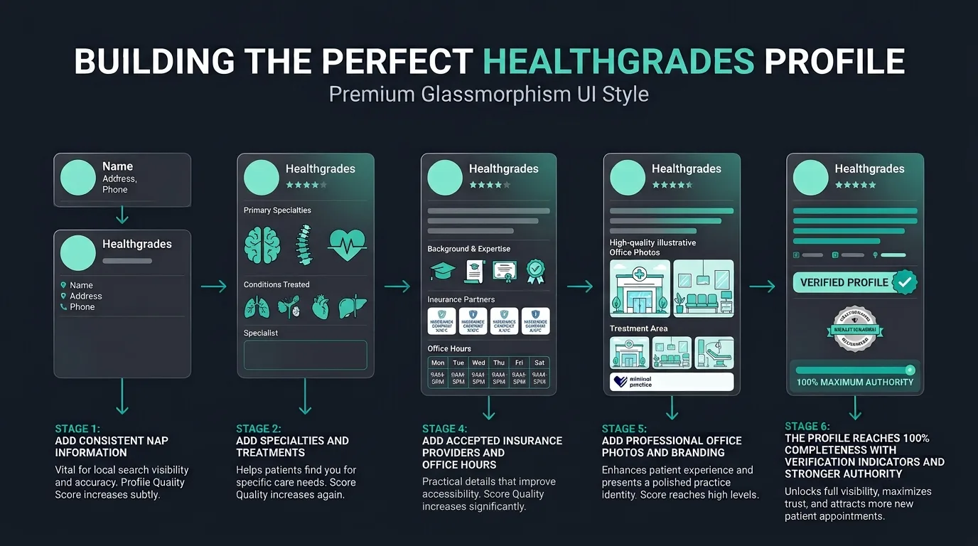 Building the Perfect Healthgrades Profile showing stages from NAP to verified profile