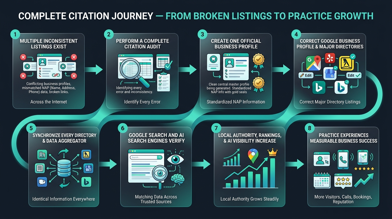 Complete Citation Journey — From Broken Listings to Practice Growth