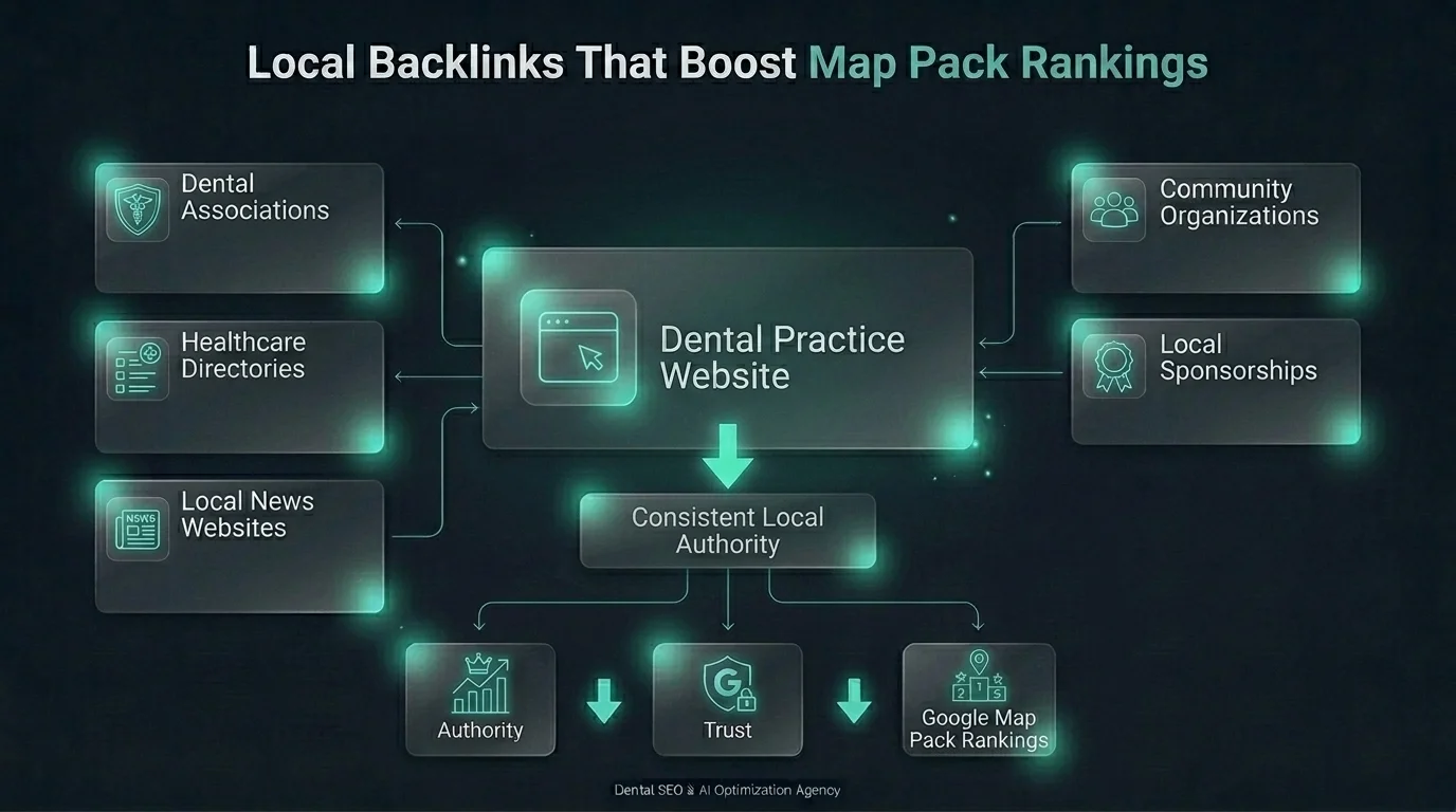 Backlink profiles showing authority links pointing to a dental website