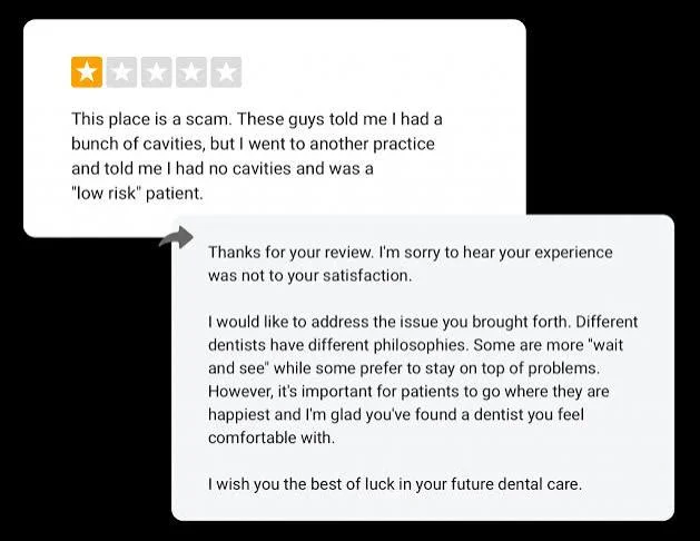 Negative Review Response Example 2