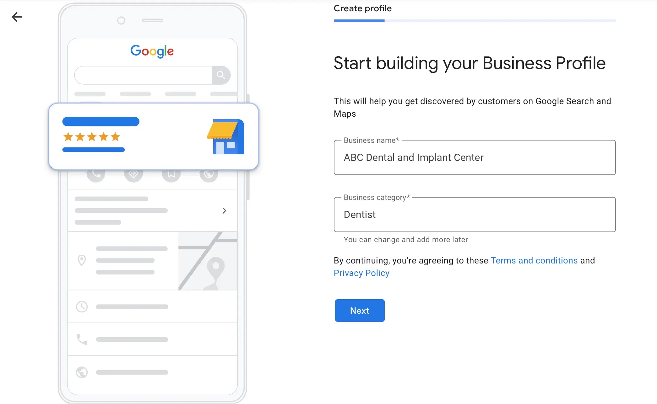Choosing business categories in Google Business Profile for dental clinics