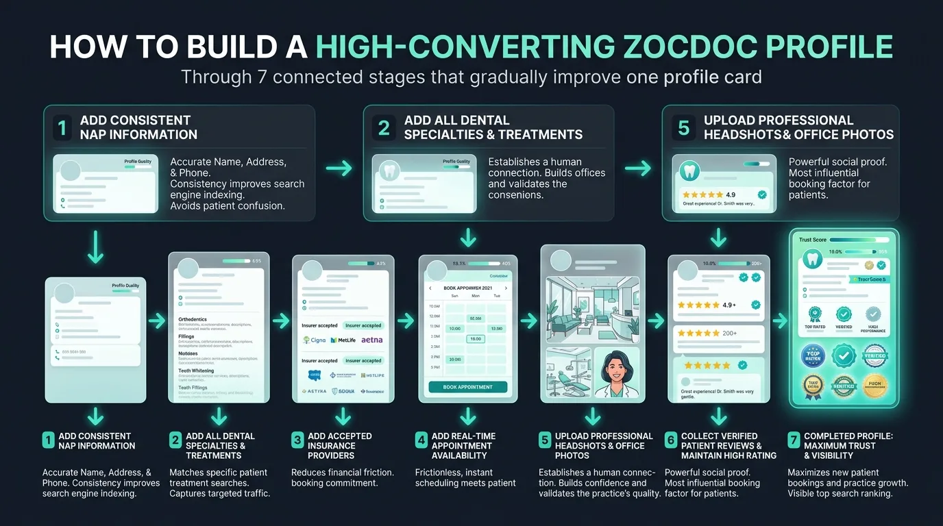 How to Build a High-Converting Zocdoc Profile through 7 connected stages