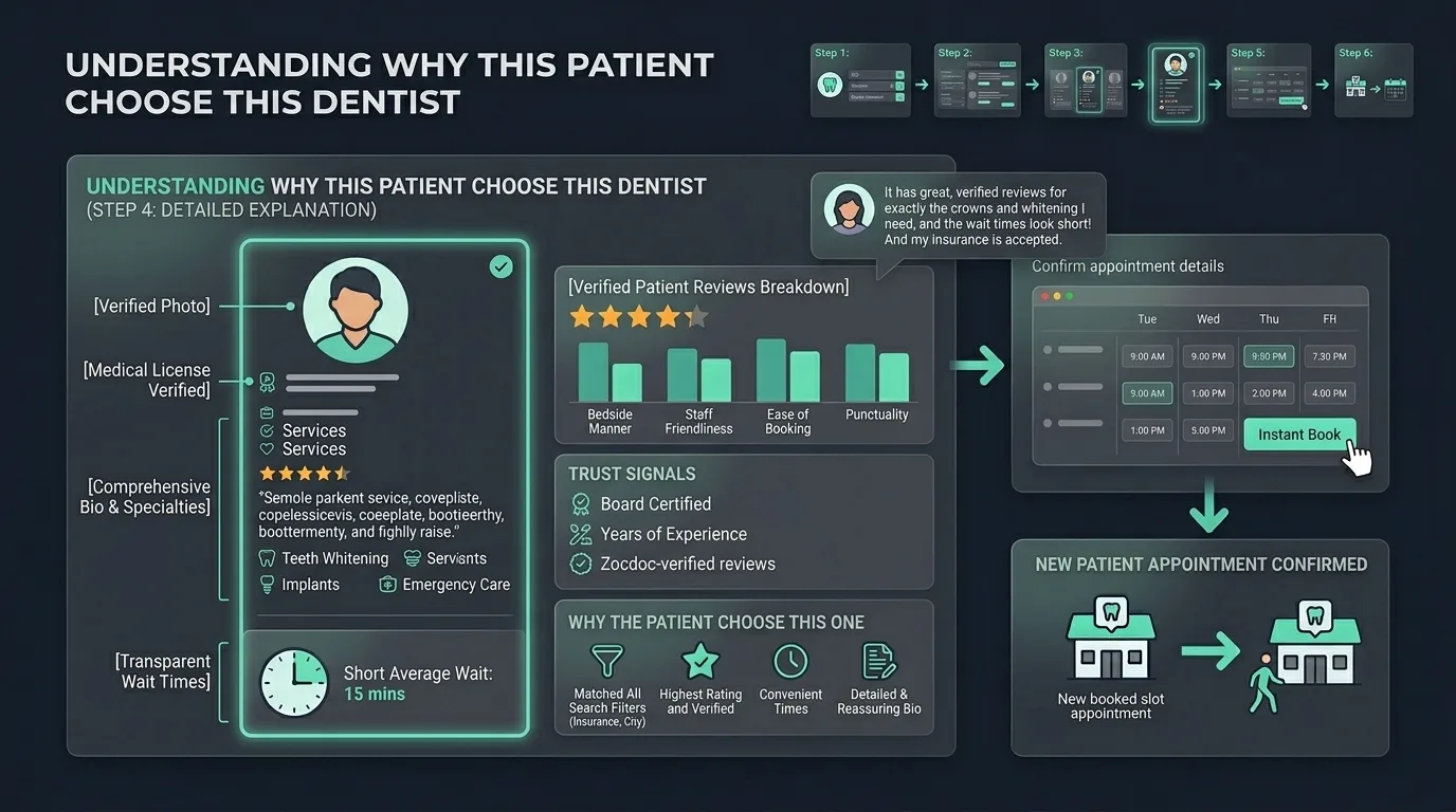 Understanding Why Patients Choose a Dentist on Zocdoc — reviews, trust signals, and booking flow