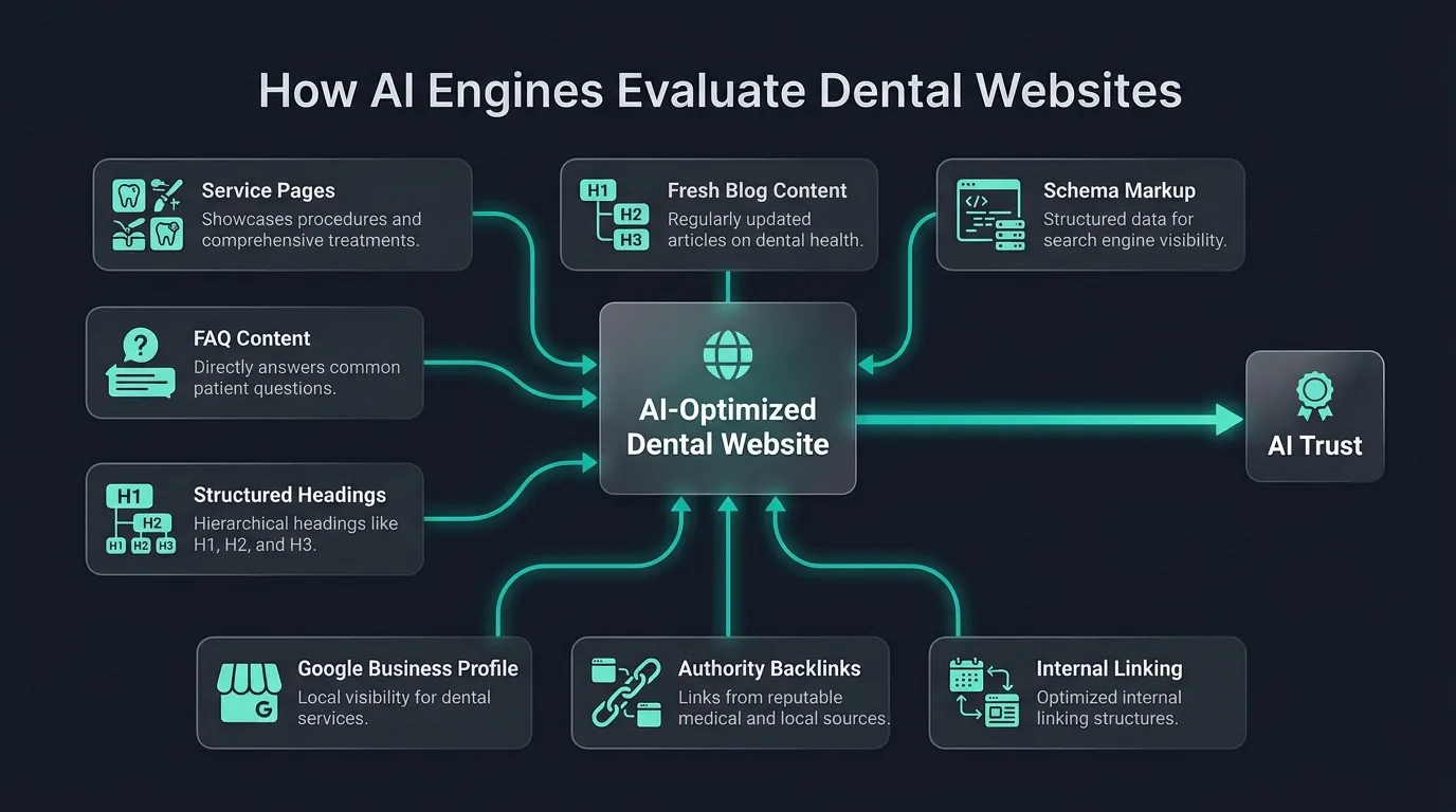 Structure layout map of a dental website optimized for AI search engines