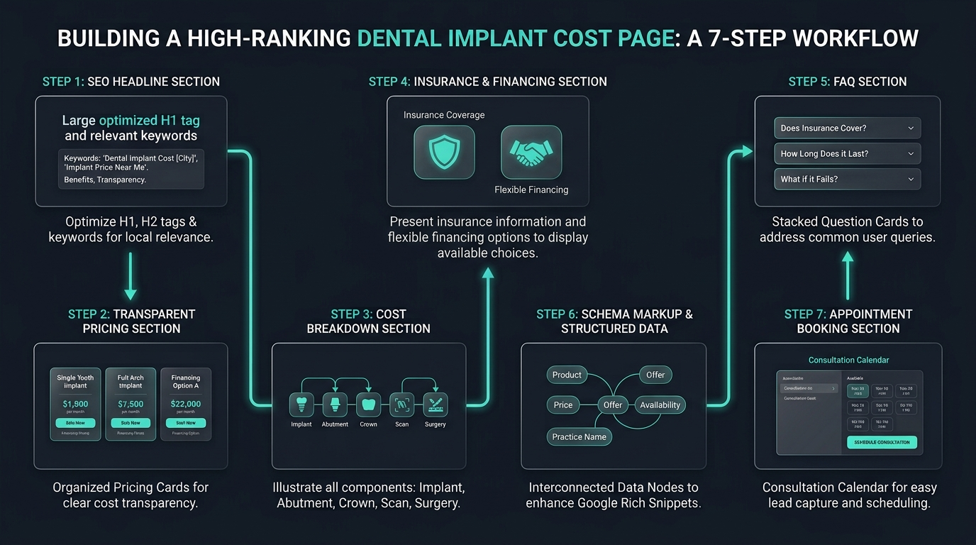 Structural layout and pricing components of a dental implant cost page