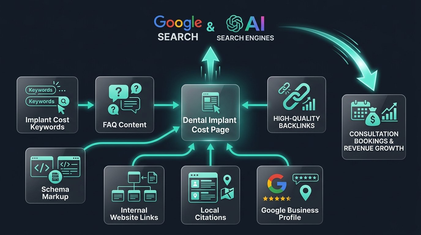 Implant cost SEO visibility and entity validation framework