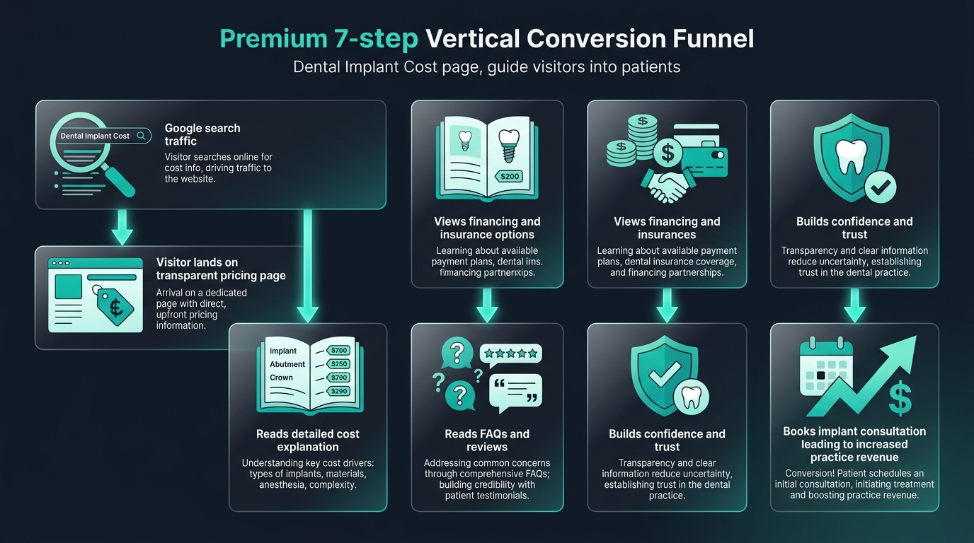 Analytics and conversion attribution model for dental implant cost pages