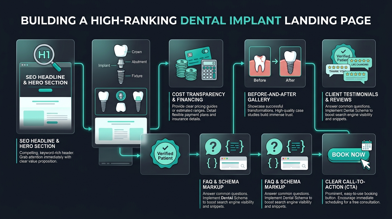Layout blueprint of a dental implants landing page optimized for search