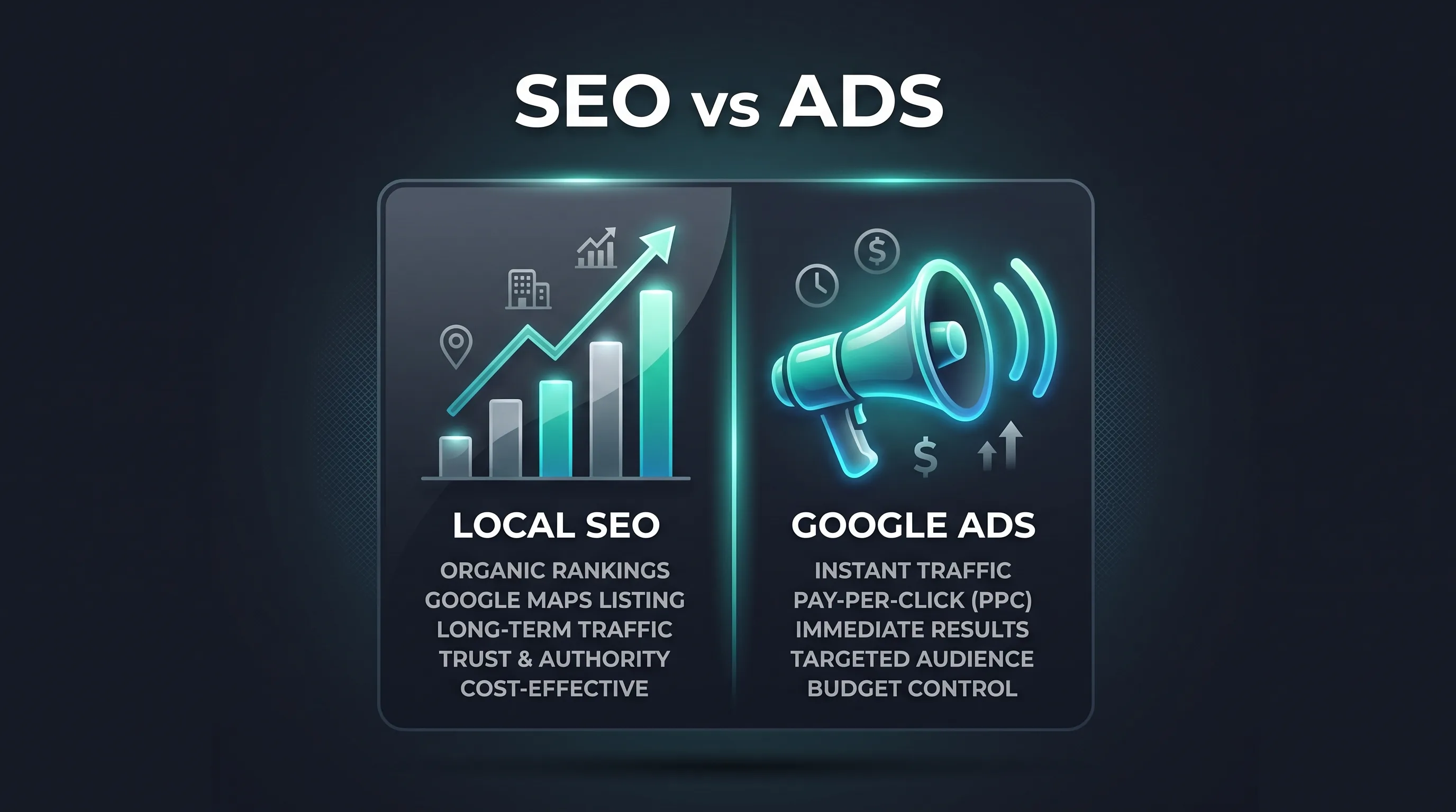 Local SEO vs Google Ads for Dentists guide featured hero banner