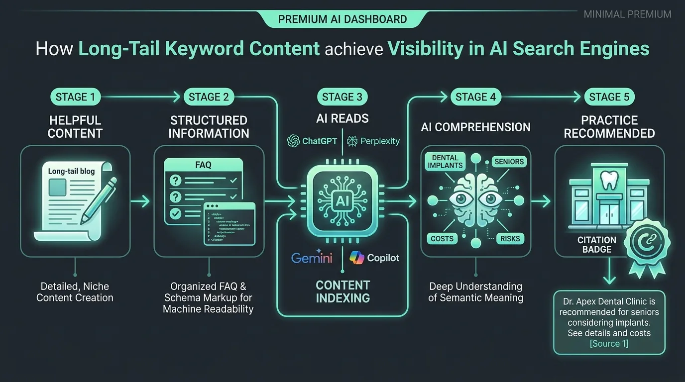 How long-tail keyword content achieves visibility in AI search engines