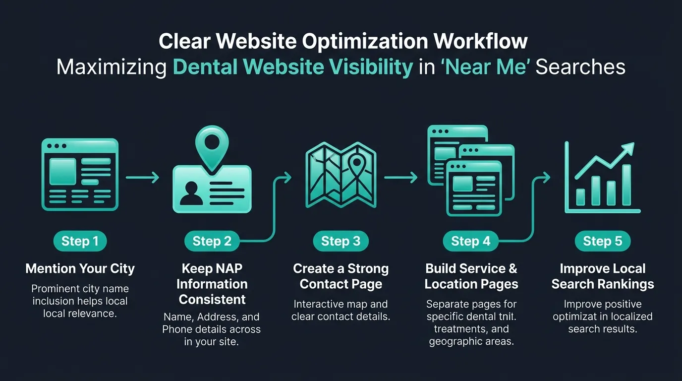 Dental website optimized for near me SEO with location signals