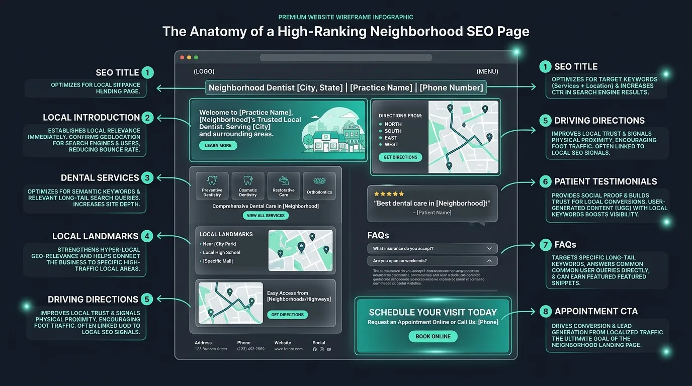 The anatomy of a high-ranking neighborhood SEO page for dentists