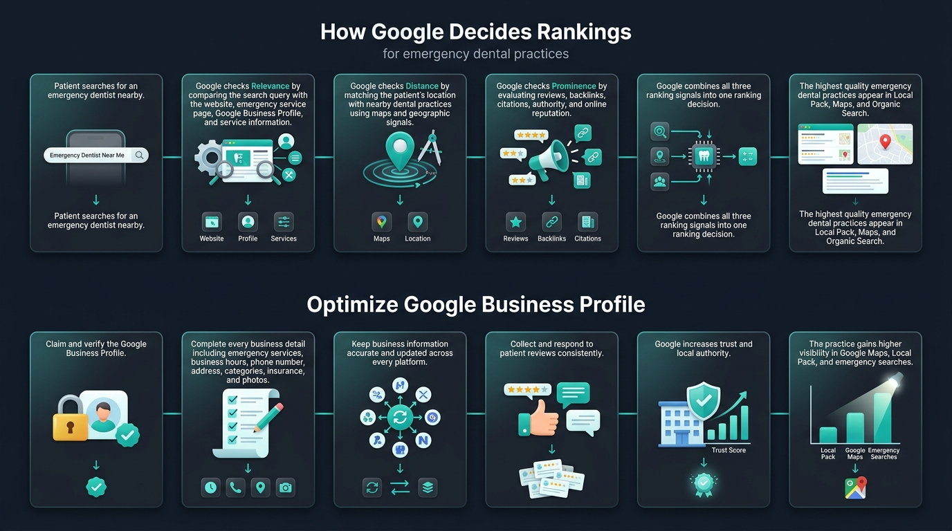 Diagram detailing Google search relevance prominence and distance local factors