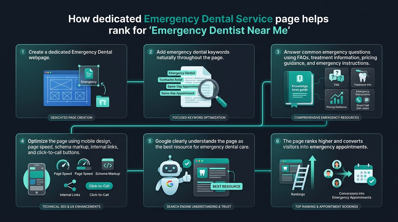 Structure layout of an optimized dental emergency service page