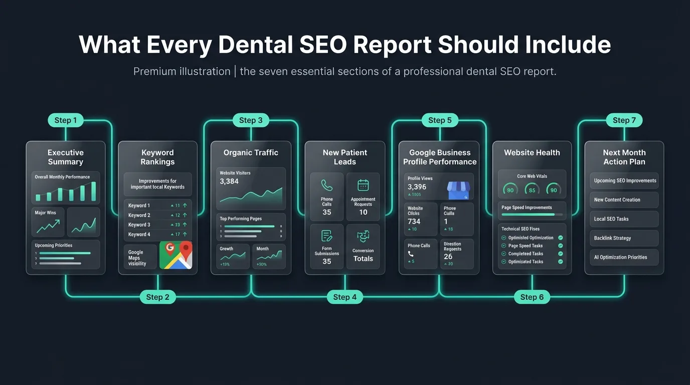 Structure layout of a dental SEO monthly report