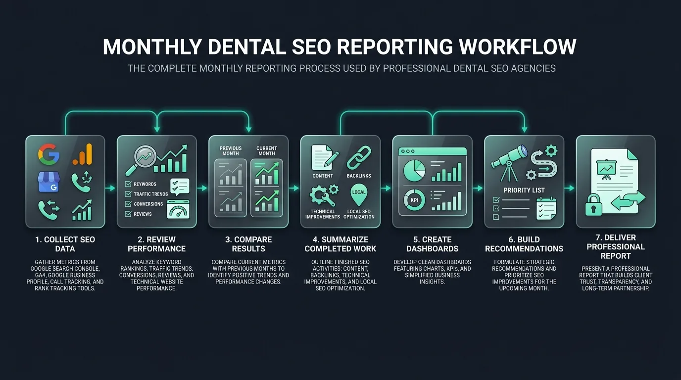 Dental team discussing SEO reporting findings